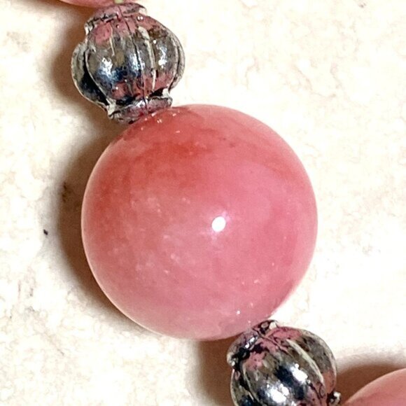 Beaded Dyed Pink Agate & White Freshwater Pearl Adjustable Choker - Picture 9 of 14